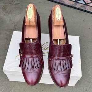 JULIANELLI ITALY BROWN LEATHER FRINGE KILT W/ BUCKLE SHOES WOODLORE TREES 9.5B